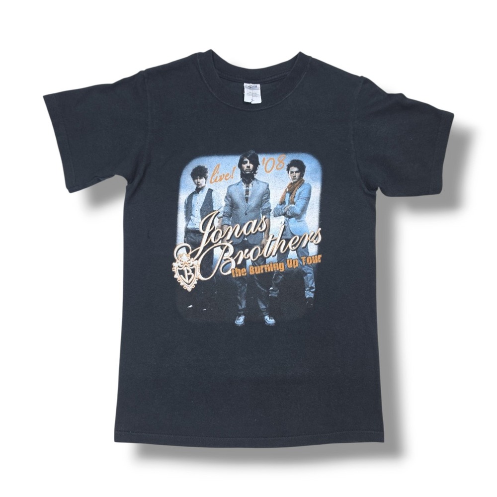 Jonas Brothers Live! 2008 The Burning Up Tour Black Graphic Anvil T-Shirt Size S